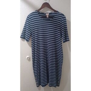 Chico's Dress Stripe Nautical Blue White Classic Side Button Detail Size 1 (Med)